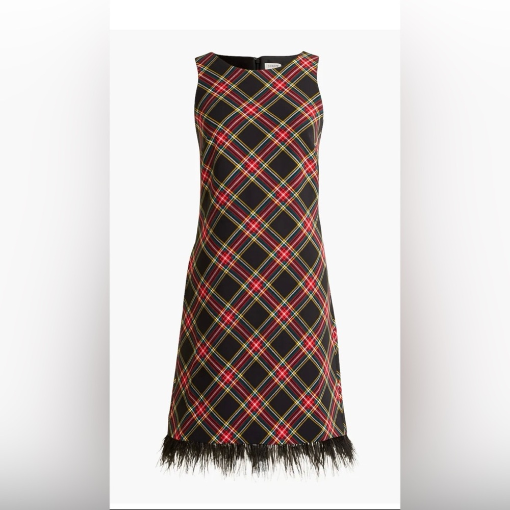 J. Crew Factory Tartan Feather Fringe Mini Dress